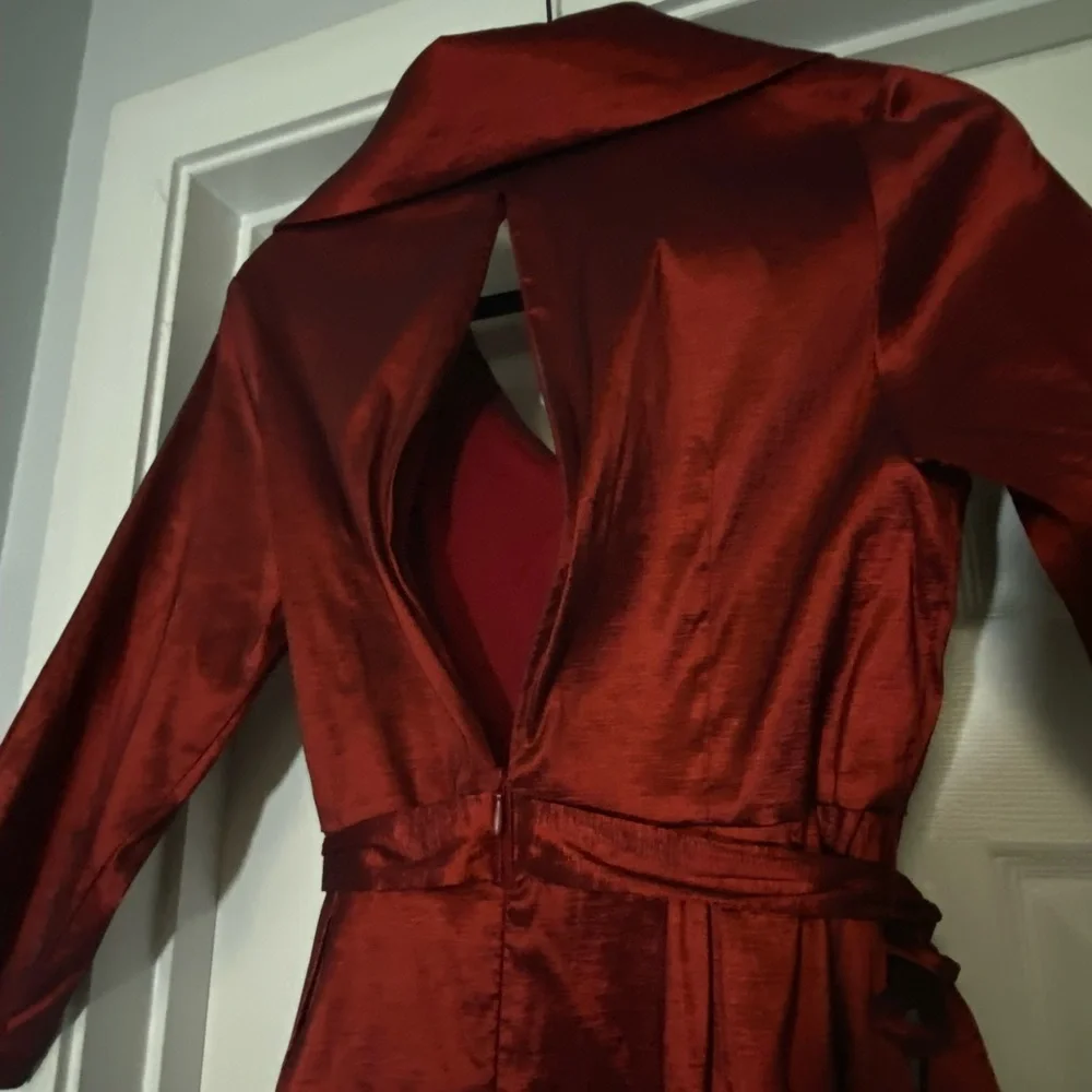Alex Evenings Metallic Portrait Collar Long Sleeve Dress in Rich Burgundy - Picture 15 of 16